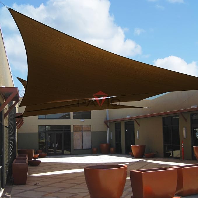 Patio Paradise 15' x 15' x 14'10" Sun Shade Sail Triangle Canopy, Permeable Shade Cloth Fabric Sunlight Block Patio Cover HDPE Deck Awning for Outdoor Backyard Pergolas Roof Shading, Brown