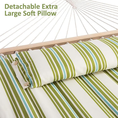 SUNCREAT Portable Double Hammock with Stand, 475 lbs Capacity, Heavy Duty Two Person Hammock with Stand Included, Green Stripe
