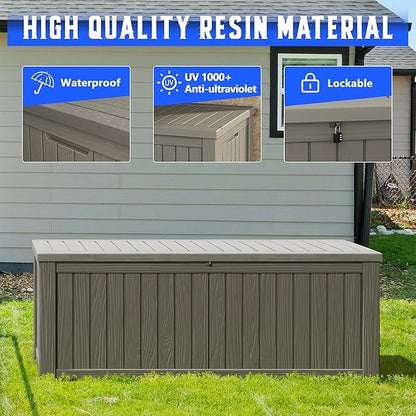 Outdoor Storage Box, Resin Deck Boxes Indoor and outdoor, Waterproof Storage Box Lockable Lid (Grey,200 Gallon)