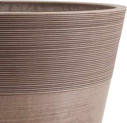 PSW Pot Collection FM40TP 16-inch Plastic/Stone/Wood Composite Large Ribbed Planter – No Drainage Hole (Drillable), Indoor/Outer Garden Pot for Foliage, Trees, Flowers, Ferns, Taupe