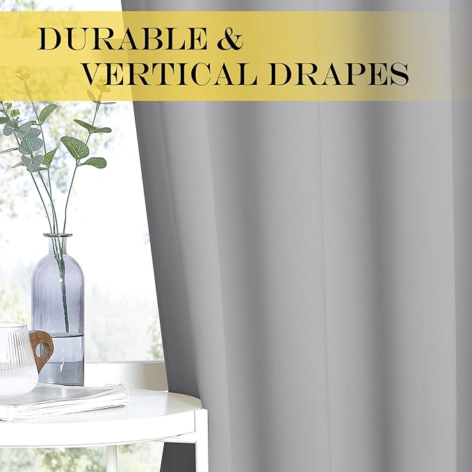 NICETOWN Room Darkening Short Curtain 54 inches Long for Living Room, Grommet Sound Reducing Thermal Insulated Curtains for Bedroom Nursery Window, 46W x 54L, 1 Piece, Silver Grey