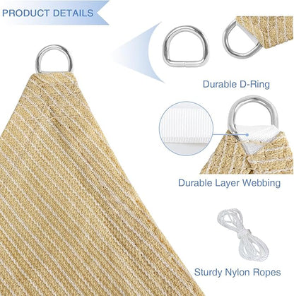 E&K Sunrise 19' x 19' x 19' Sun Shade Sail Triangle Canopy Shade Cover UV Block for Patio Backyard Garden Outdoor (Beige)