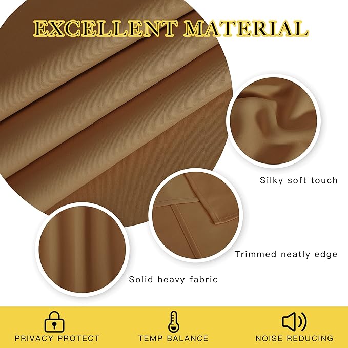 NICETOWN Gold Brown Blackout Curtains for Bedroom/Living Room 132 Inch Length - Thermal Insulated Room Darkening Grommet Top Window Curtains (100 by 132 - Inch, 1 Panel)
