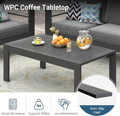 Solaste Aluminum Outdoor Patio Furniture Set, 7 Seats Patio Sectional Sofa with 5" Thick Cushion, Outdoor Patio Set with Coffee Table for Porch, Backyard, Deck, Yard, Grey