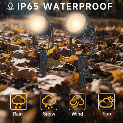 Low Voltage Safety Landscape Lights Outdoor: 7W 840LM LED Landscape Lighting with Connectors & Transformer for Tree Garden Yard Pathway | 24V Warm Yellow 3000K Spotlights | IP65 Waterproof | 6 Pack