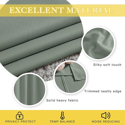 NICETOWN Sage Green Sliding Door Curtains 95 inches Long - Grommet Blackout Room Darkening French Door Sound Reducing Thermal Curtain for Living Room/Bedroom (W100 x L95, 1 Panel)