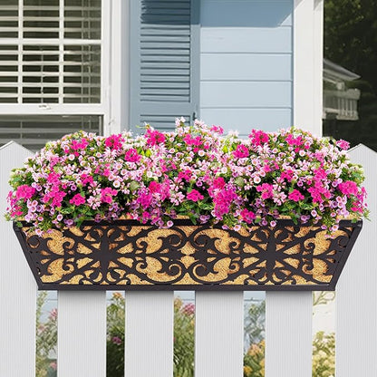 4 Pack 24 Inch Window Boxes Planters Railing Planter Box with Adjustable Brackets & Coco Liners Fabric Plant Grow Bags Deck Railing Planter Boxes Balcony Hanging Flower Box for Outdoor Plants