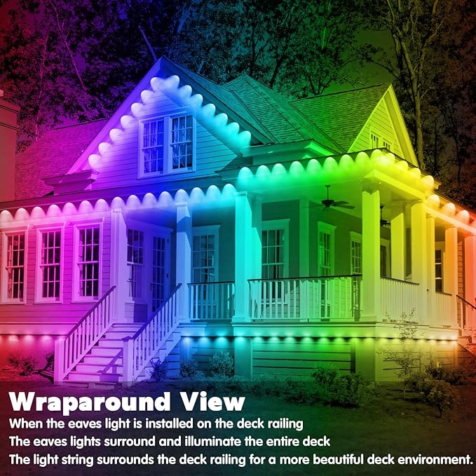 FBZ 150FT Permanent Outdoor RGB Lights - IP67 Waterproof with Smart App Control Remote,DIY Scene Modes, Music Synchronization,Eaves Lights for Garden Decor,Deck,Christmas