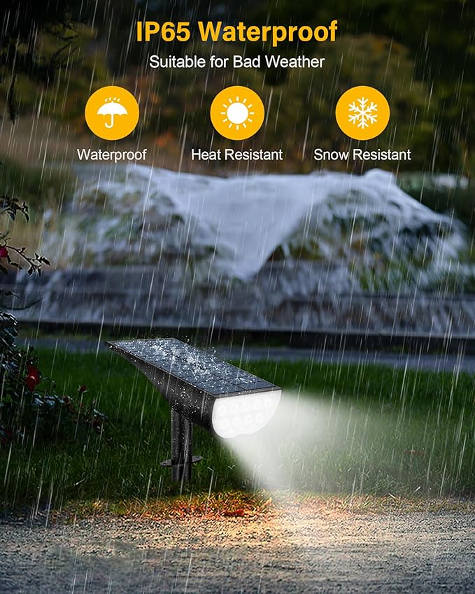 BAXIA TECHNOLOGY Solar Spot Lights Outdoor Waterproof, 3 Lighting Modes Solar Landscape Lights, Dusk to Dawn Spot Light for Yard Garden Pathway Driveway, Warm White, 6 Pack