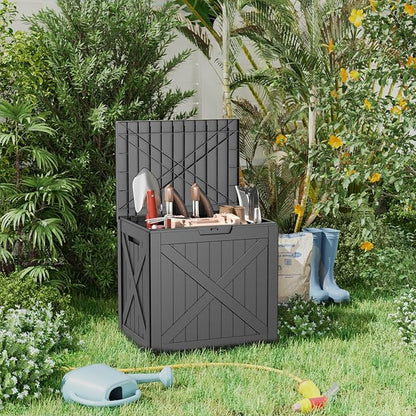DRATO 32 Gallon Deck Box X pattern, Outdoor Storage Box for Patio Cushion, Garden Tools,Waterproof Patio Storage box, Lockable（Black，32 Gallon）