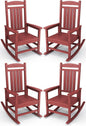KINGYES HDPE Outdoor Rocking Chair Set of 4, All-Weather Poly Patio Rocking Chairs with 330lbs Support for Adults, Dark Red