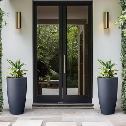 Kante 23.6" H Charcoal Concrete Tall Planters (Set of 2), Large Outdoor Indoor Decorative Plant Pots with Drainage Hole and Rubber Plug, Modern Style for Home and Garden