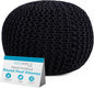 BIRDROCK HOME Round Pouf Ottoman | Cotton Braided Foot Stool with Bean Bag Filling | Boho Foot Rest for Living Room & Bedroom | Compact & Comfortable Seating, Lightweight & Soft | Black