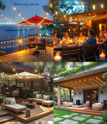 luckystyle 200FT LED Outdoor String Lights with Remote, 74+2 Shatterproof Bulbs Waterproof and Dimmable Patio Lights for Porch, Garden, Backyard, Deck, Balcony, 2700K Hanging Lighting