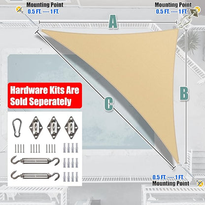 Amgo Custom Size 22' x 23' x 31.8' Beige Right Triangle Sun Shade Sail Order to Make Canopy Awning UPF50+ AGSLT, 95% UV Blockage, Water & Air Permeable, 200GSM Commercial Standard (We Customize)