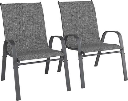 Patio Chairs Set of 2, Outdoor Dining Chairs Stackable for All Weather, Breathable Metal Modern Outside Furniture Chair for Pool Side, Garden, Backyard Deck, Dark Grey