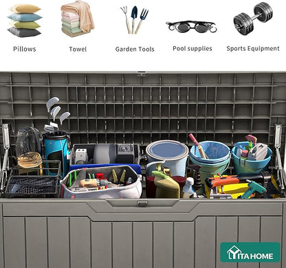 YITAHOME 80 Gallon Outdoor Storage Box, Large Waterproof Resin Deck Box, Indoor Outdoor Lockable Storage Container for Patio, Garden, Cushions, Tools, Equipment (Taupe)