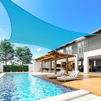 Quictent 24X24FT Large Overzied 185G HDPE Square Sun Shade Sail Turquoise Canopy 98% UV Block Outdoor Patio Garden with Hardware Kit