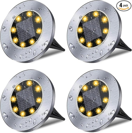 Solar Ground Lights, Waterproof Solar Garden Lights, Upgraded Outdoor Garden Waterproof Bright in-Ground Lights, Landscape Lights for Pathway,Yard,Deck,Lawn,Patio,Walkway (4 Pack Warm Light)