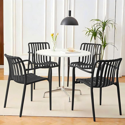 Patio Chairs Set of 4, All-Weather Stackable Outdoor Dining Chairs with Curved Back, Patio Dining Chairs for Patio, Deck, Porch, Backyard, Restaurant, Cafe, Black