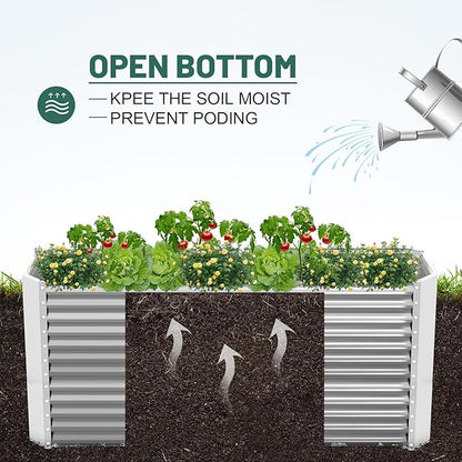 Land Guard 6x3x3ft Rectangular Galvanized Raised Garden Beds, Large-Capacity Metal Planter Box Outdoor, Durable Deep Raised Garden Bed 3ft Tall, Raised Beds for Gardening Vegetables, Classic Silver