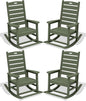 SERWALL Outdoor Rocking Chair Set of 4, Oversized HDPE Patio Rocking Chair with Footrest for Adults, All Weather Porch Rocker for Deck Patio Balcony, Avocado Green