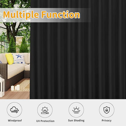 Easy-Going Outdoor Patio Curtains Detachable Tab Top Windproof Weatherproof Curtain for Cabana, Porch, Pergola and Gazebo, Tab Bottom Drape, 2 Panels, 54W x 108L inch, Black