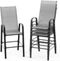 VINGLI Set of 4 Stackable Outdoor Bar Stools – Sling Chairs with High Back & Armrests, for Lawn, Garden, Bar, Grey