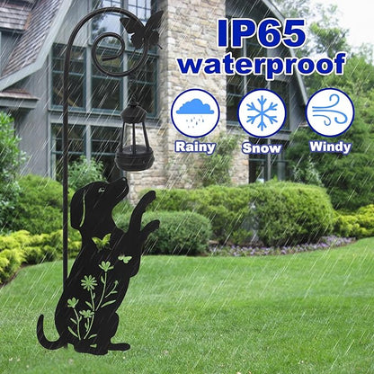 Solar Dog Lantern Garden Stakes - Outdoor Decorative Solar Lights for Yard, Patio, Pathway - Weatherproof Metal Dog Stake with Auto Night Lighting