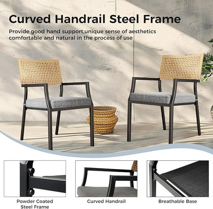 Grand Patio Outdoor Dining Chair Set of 2, 2-Piece Stackable Wicker Chairs with Cushions and Armrest for Restaurant, Garden, Porch, Lawn and Poolside