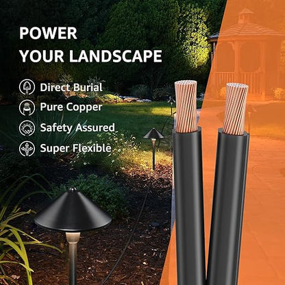 SUNVIE 14/2 Low Voltage Landscape Lighting Wire 250FT with Spool Outdoor Landscape Cable 14 Gauge 2 Conductors Low Voltage Wire for Landscaping Lights, ETL Listed, Pure Copper, Outdoor Direct Burial