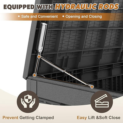 Outdoor Storage Box, Resin Deck Boxes Indoor and outdoor, Waterproof Storage Box Lockable Lid (Black,100 Gallon)