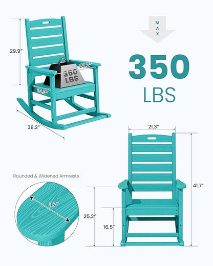 SERWALL Outdoor Rocking Chair, Oversized Rocking Chair with Footrest for Adults, HDPE All Weather Resistant Rocking Chairs for Patio, 350lbs Weight Capacity, Aruba