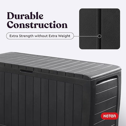 Keter Marvel Plus 71 Gallon Resin Outdoor Storage Box for Patio, Balcony & Garden – Weather‑Resistant Deck Box for Cushions, Pillows, Pool Floats & Tools, Dark Grey