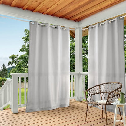 TOWN & COUNTRY BASICS Cabana Solid Heavyweight Indoor Outdoor Curtains, Light Filtering Opacity with Grommet Top, Water Repellent, 2-Pack Set, 54"x96", Cloud Grey