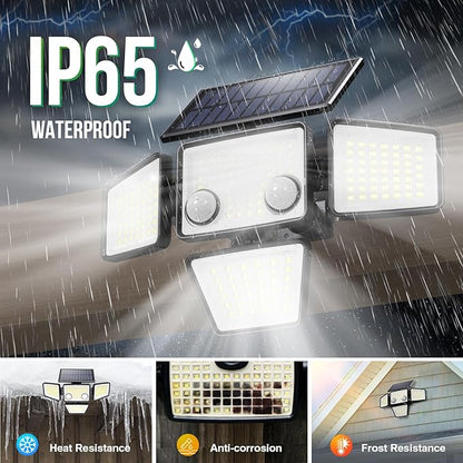 Solar Lights Outdoor - 3000LM 188 LED Motion Sensor Outdoor Lights, 4 Heads IP65 Waterproof Powered Security Flood Lights, 270°Wide Lighting Angle Wall Light with Sensors for Backyard (4 Pack)