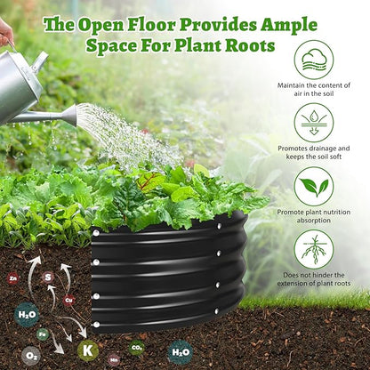 Oval Galvanized Planter Box, Metal Raised Garden Bed - 0.8MM Thick- Ideal for Outdoor Gardening and Planting of Vegetables Flowers Fruits Succulent Plants and Others (Black, 5X2.7X1 FT)