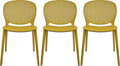 2xhome Set of 3 Patio Dining Chairs | Modern Stackable Outdoor Pool Side Chair | Weather Resistant Plastic for Yard, Porch, Balcony, Kitchen, Yellow
