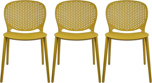 2xhome Set of 3 Patio Dining Chairs | Modern Stackable Outdoor Pool Side Chair | Weather Resistant Plastic for Yard, Porch, Balcony, Kitchen, Yellow