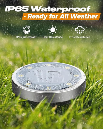 btfarm 16 Pack Solar Lights Outdoor, 8 LED Solar Ground Lights IP65 Waterproof Flat Solar Disc Light, Pathway Lights for Garden Lawn Patio Yard Path Landscape, Blue