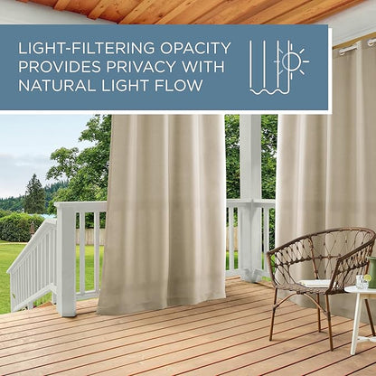 TOWN & COUNTRY BASICS Cabana Solid Heavyweight Indoor Outdoor Curtains, Light Filtering Opacity with Grommet Top, Water Repellent, 2-Pack Set, 54"x120", Taupe