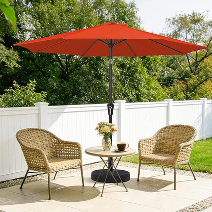 MEWAY 9ft Patio Umbrella Outdoor Table Umbrellas with Push Tilt and Crank, Market Umbrella 8 Sturdy Ribs for Deck, Garden, Pool and Backyard, Red Orange