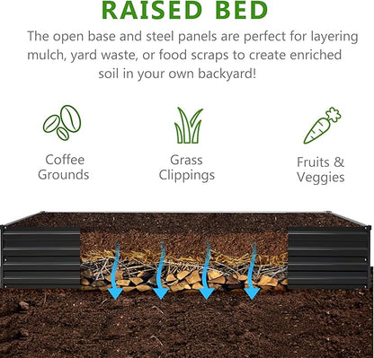 2PCS 9x3x1ft Galvanized Raised Garden Bed Kit,Metal Planter Box for Vegetables,Flowers,Herbs Durable Rust-Resistant Patio Gardening Beds,Black