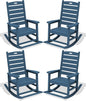 SERWALL Outdoor Rocking Chair Set of 4, Oversized HDPE Patio Rocking Chair with Footrest for Adults, All Weather Porch Rocker for Deck Patio Balcony, Navy