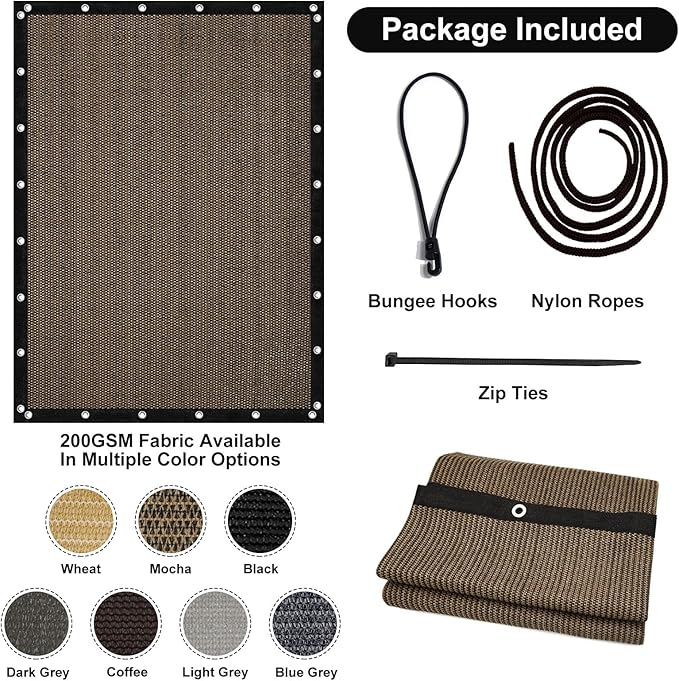 Artpuch 90% Sun Shade Cloth, 5 x 10 FT Pergola Shade Cover Canopy with Grommets, Sun Screen Fabric Tarp for Patio, Outdoor, Garden, Backyard, Mocha