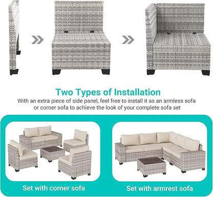 13-Piece Outdoor Patio Furniture Set with 55,000 BTU Fire Pit Table, PE Wicker Rattan Sectional Sofa Patio Conversation Set with Coffee Table, White