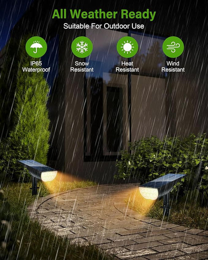 Solar SpotLights Outdoor Waterproof, Solar Lights Outdoor IP65 Waterproof, 3 Brightness Modes Dusk to Dawn Solar Landscape Lights for Yard Garden Pathway Tree Decoration, Warm White, 2 Pack