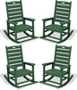SERWALL Outdoor Rocking Chair Set of 4, Oversized HDPE Patio Rocking Chair with Footrest for Adults, All Weather Porch Rocker for Deck Patio Balcony, Green