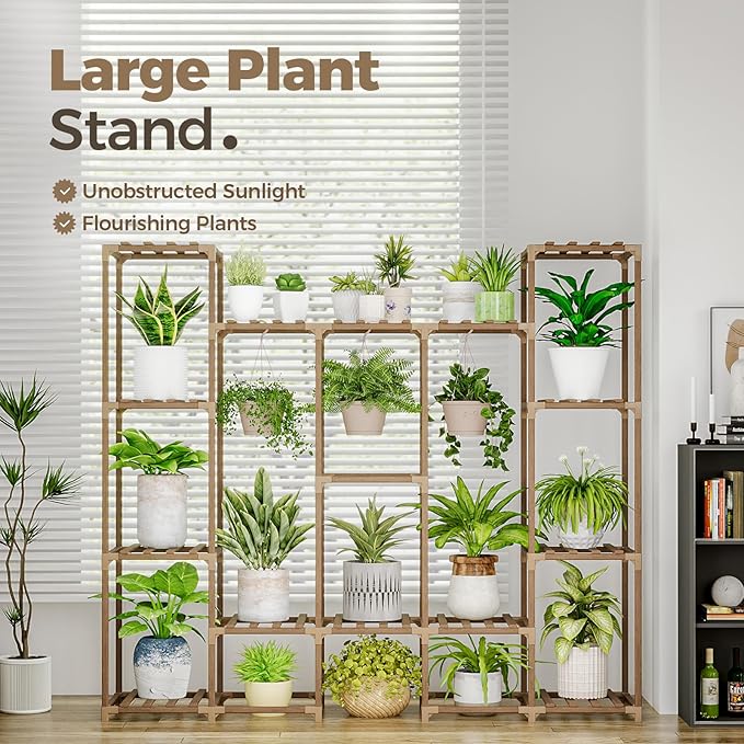 Bamworld Large Plant Stand Indoor Outdoor Hanging Shelf for Multiple PlantsTall Large Holder for Living Room Patio Balcony Garden