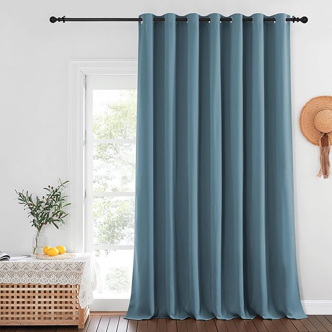 NICETOWN Blackout Patio Curtains 100 x 144 Inches Long for Sliding Door Extral Wide Blackout Curtain Panels Thermal Insulated Room Divider - Grommet Top, 100" W x 144" L, 1 Panel, Smoky Blue
